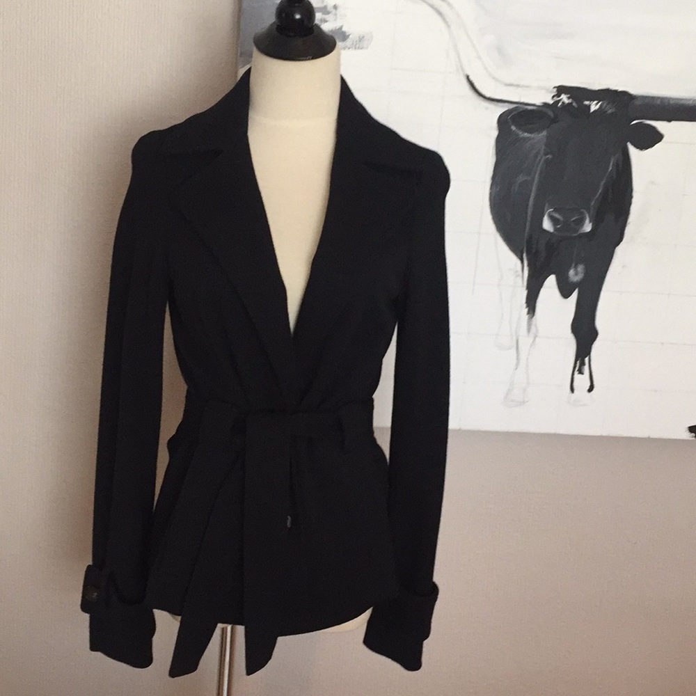Premise black wool stretch jacket w belt S